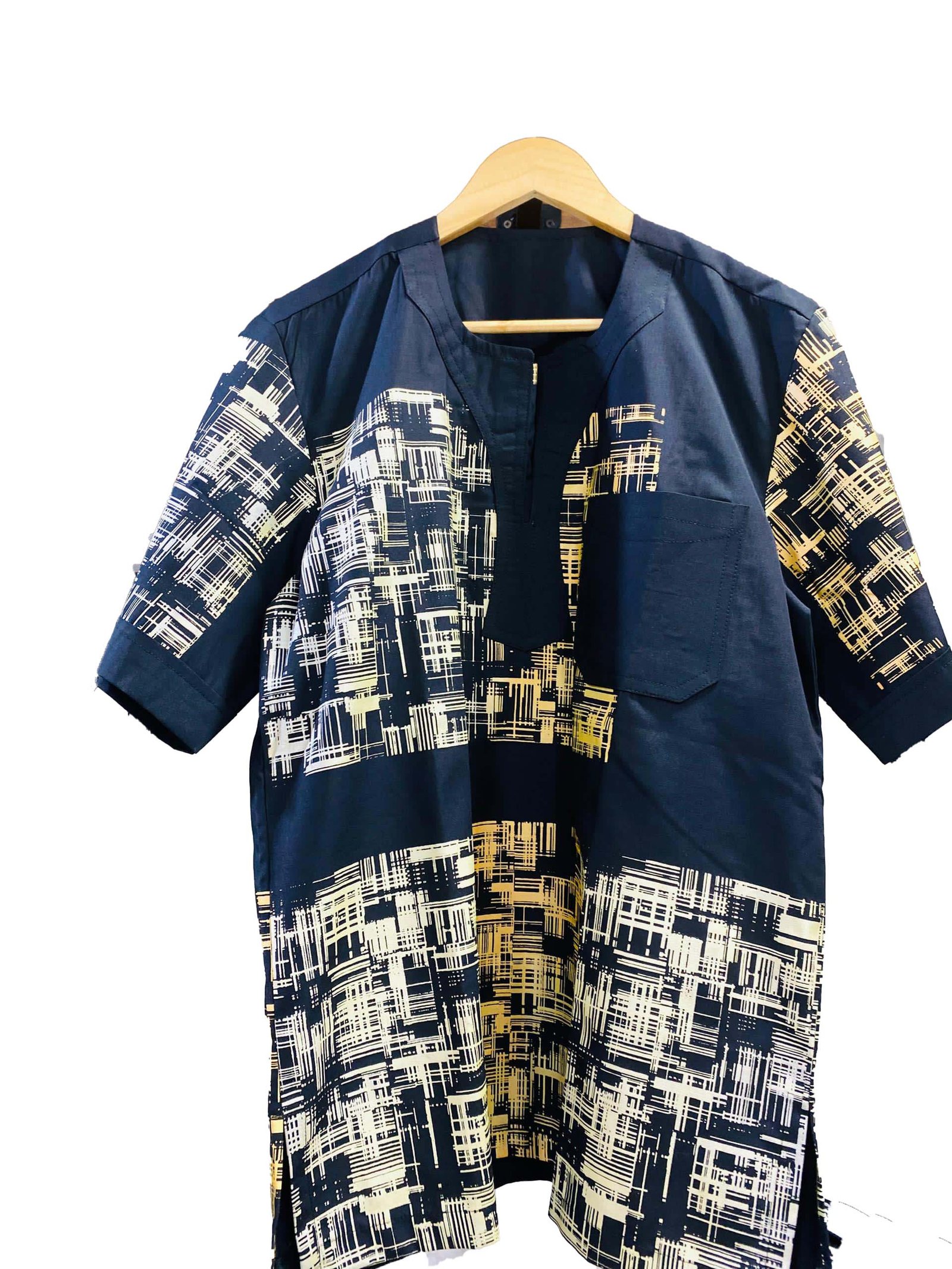 Dark Blue Short Sleeved Kitenge Shirt